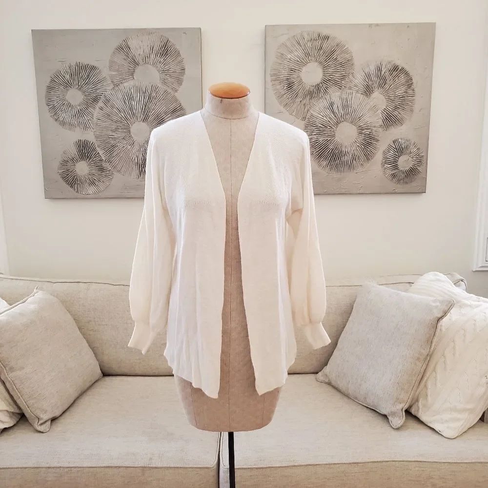 Nordstrom Signature Blouson Sleeve Cashmere-Linen Cardigan - size Small in Ivory